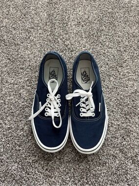 Vans Navy Blue Canvas Low-Top Sneakers with White Laces